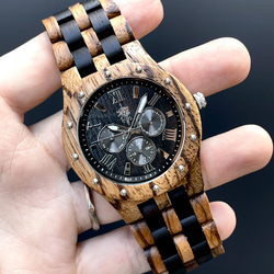 【木製腕時計】EINBAND Sand 木の時計 カレンダー付き ウッド ウォッチ ゼブラ エボニー 黒檀【46mm】 7枚目の画像