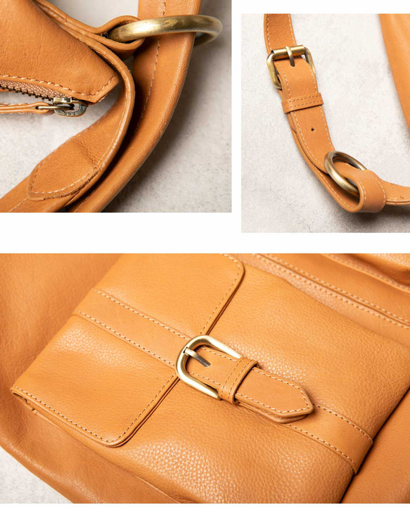 【限時10折優惠】雙肩包，天然皮革，A4尺寸，兩用包，植鞣革，駝色，HAB008 第15張的照片