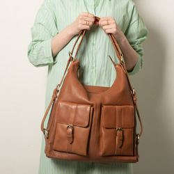 【限時10折優惠】雙肩包，天然皮革，A4尺寸，兩用包，植鞣革，駝色，HAB008 第2張的照片