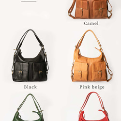 【限時10折優惠】雙肩包，天然皮革，A4尺寸，兩用包，植鞣革，駝色，HAB008 第16張的照片