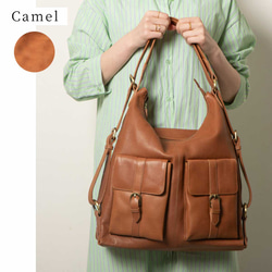 【限時10折優惠】雙肩包，天然皮革，A4尺寸，兩用包，植鞣革，駝色，HAB008 第5張的照片