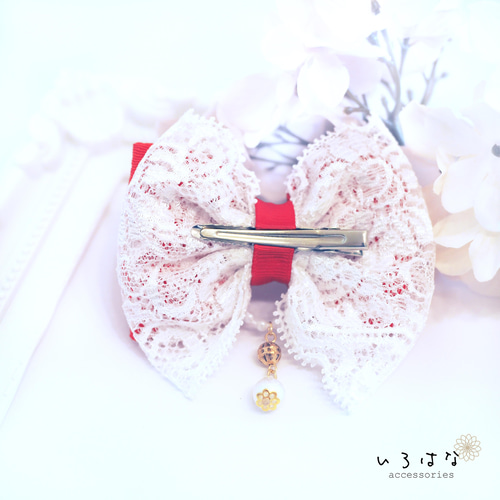 和風リボンの髪飾り 七五三 ひな祭り 赤/ピンク レース SS 雑貨