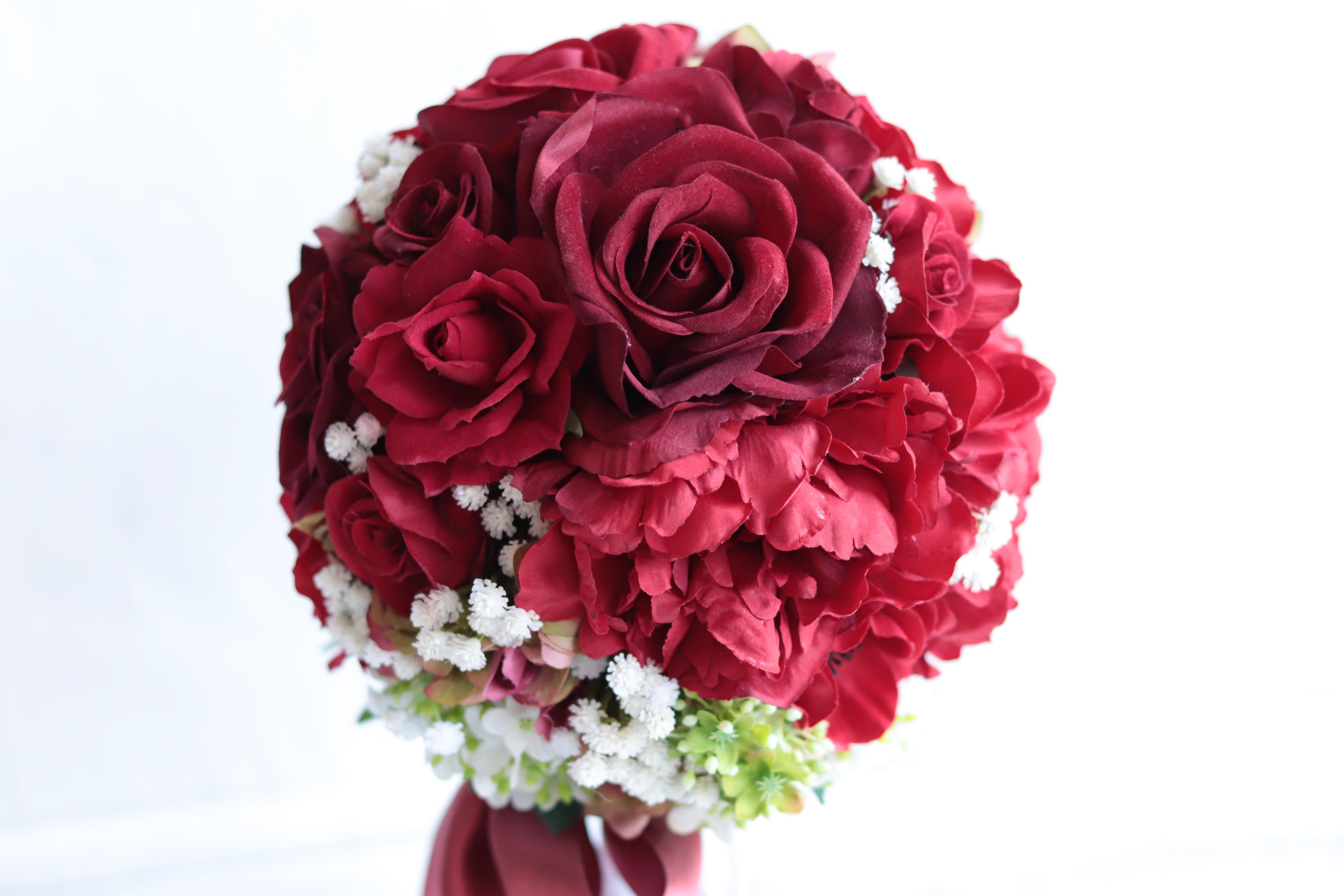 アンティークレッドのブーケ&ヘッドドレス＊アーティフィシャルフラワー＊カラーオーダーＯＫ