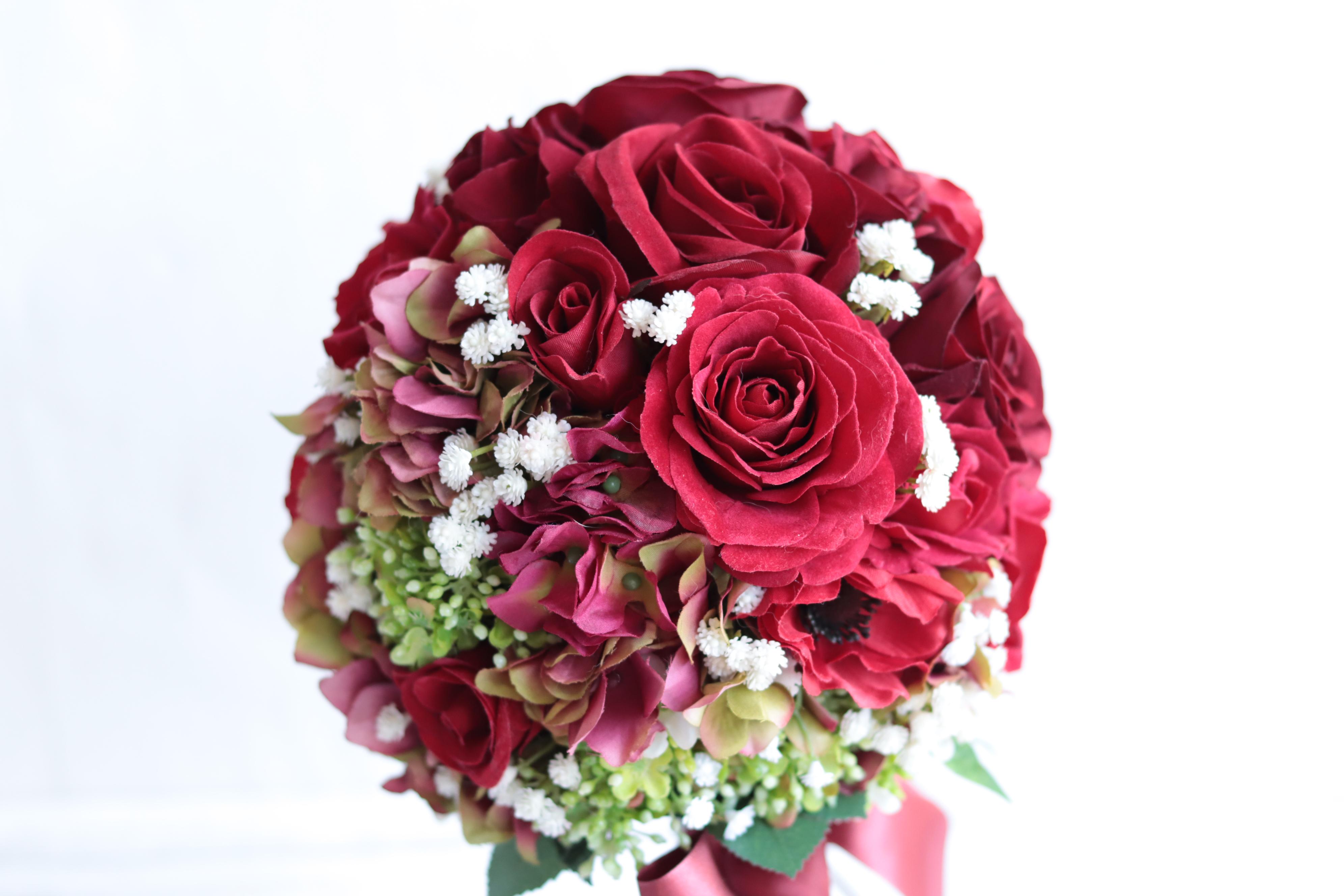 アンティークレッドのブーケ&ヘッドドレス＊アーティフィシャルフラワー＊カラーオーダーＯＫ