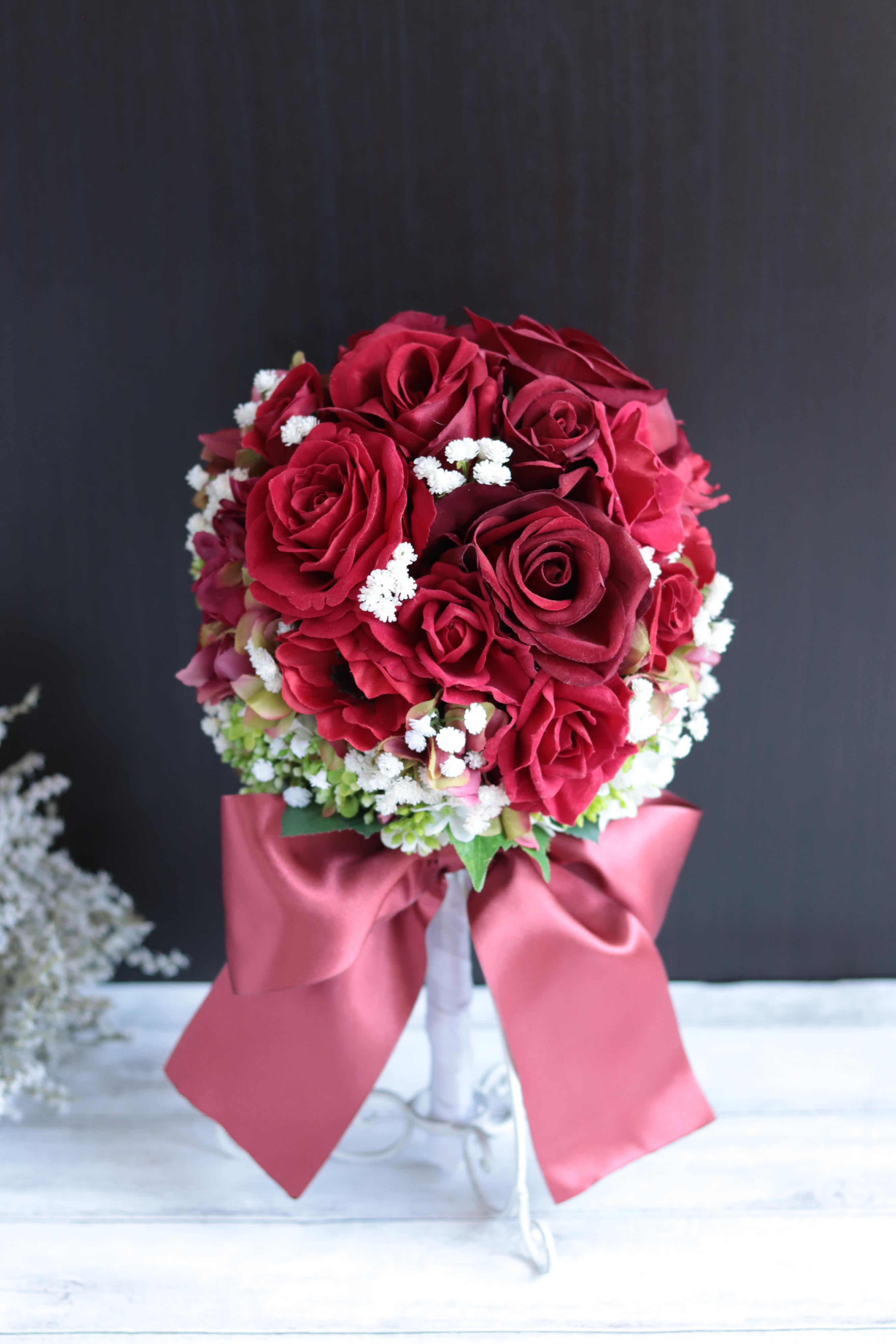 アンティークレッドのブーケ&ヘッドドレス＊アーティフィシャルフラワー＊カラーオーダーＯＫ