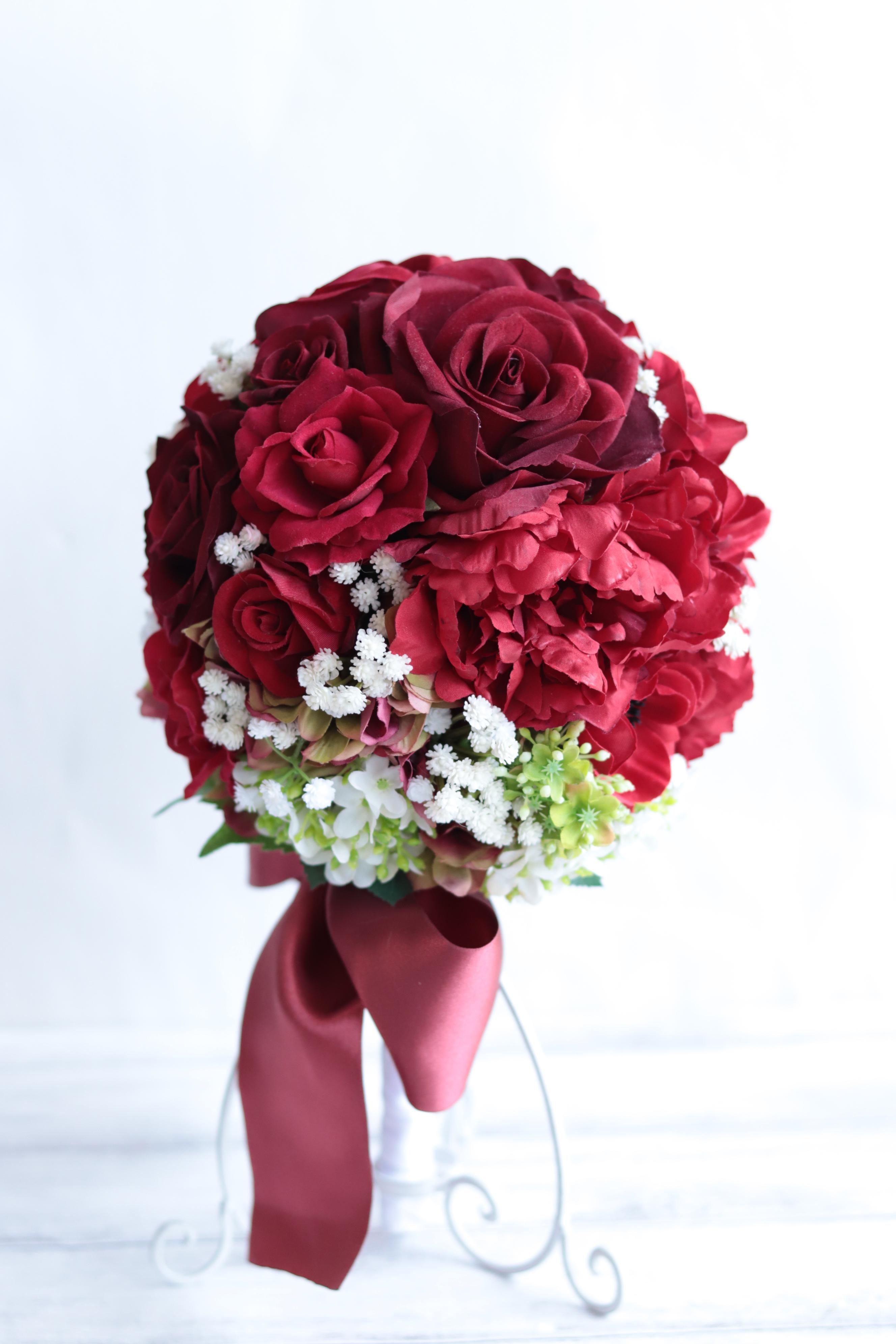 アンティークレッドのブーケ&ヘッドドレス＊アーティフィシャルフラワー＊カラーオーダーＯＫ