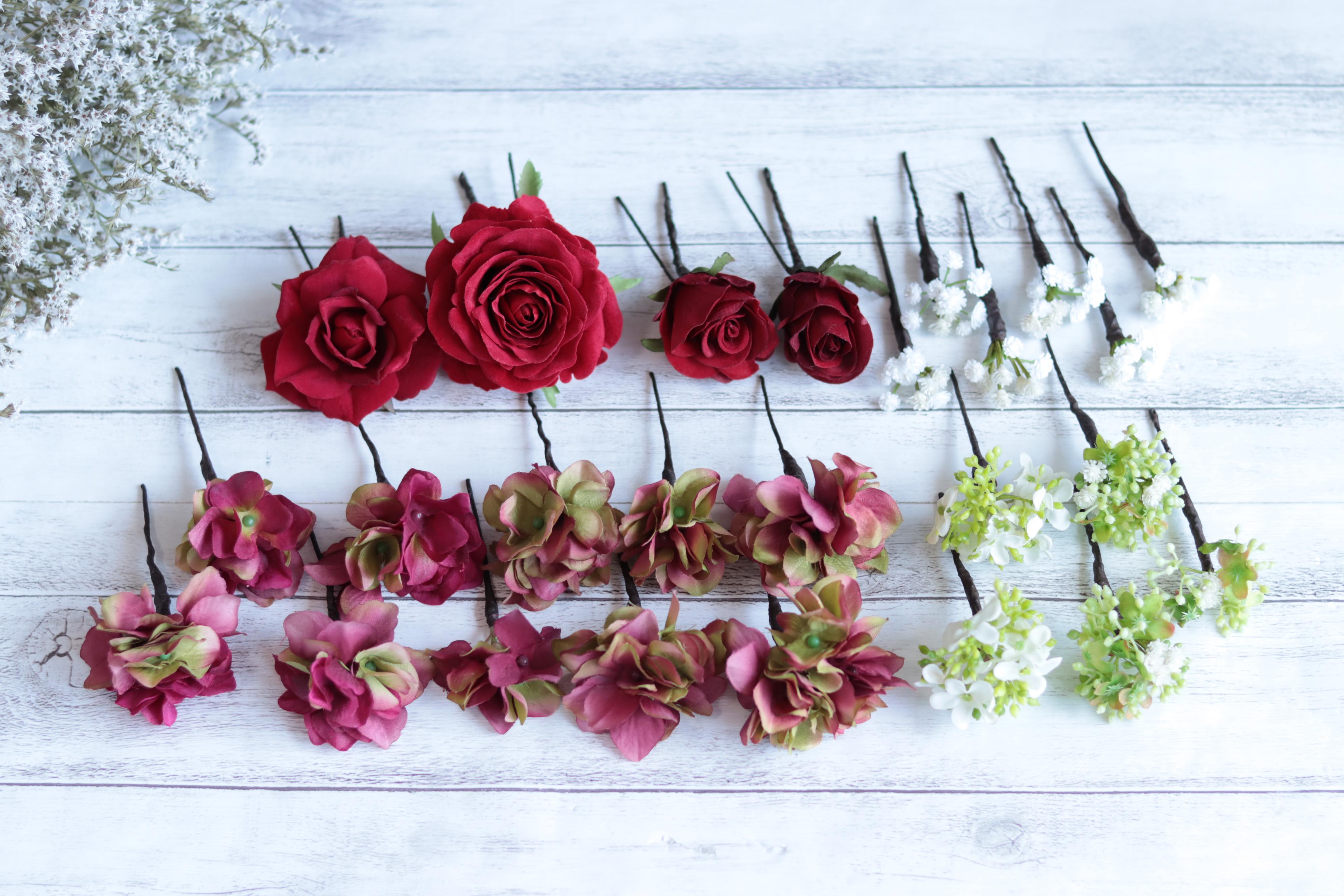 アンティークレッドのブーケ&ヘッドドレス＊アーティフィシャルフラワー＊カラーオーダーＯＫ