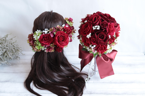 古色古香的紅花束&amp;頭飾*人造花*顏色順序OK 第1張的照片