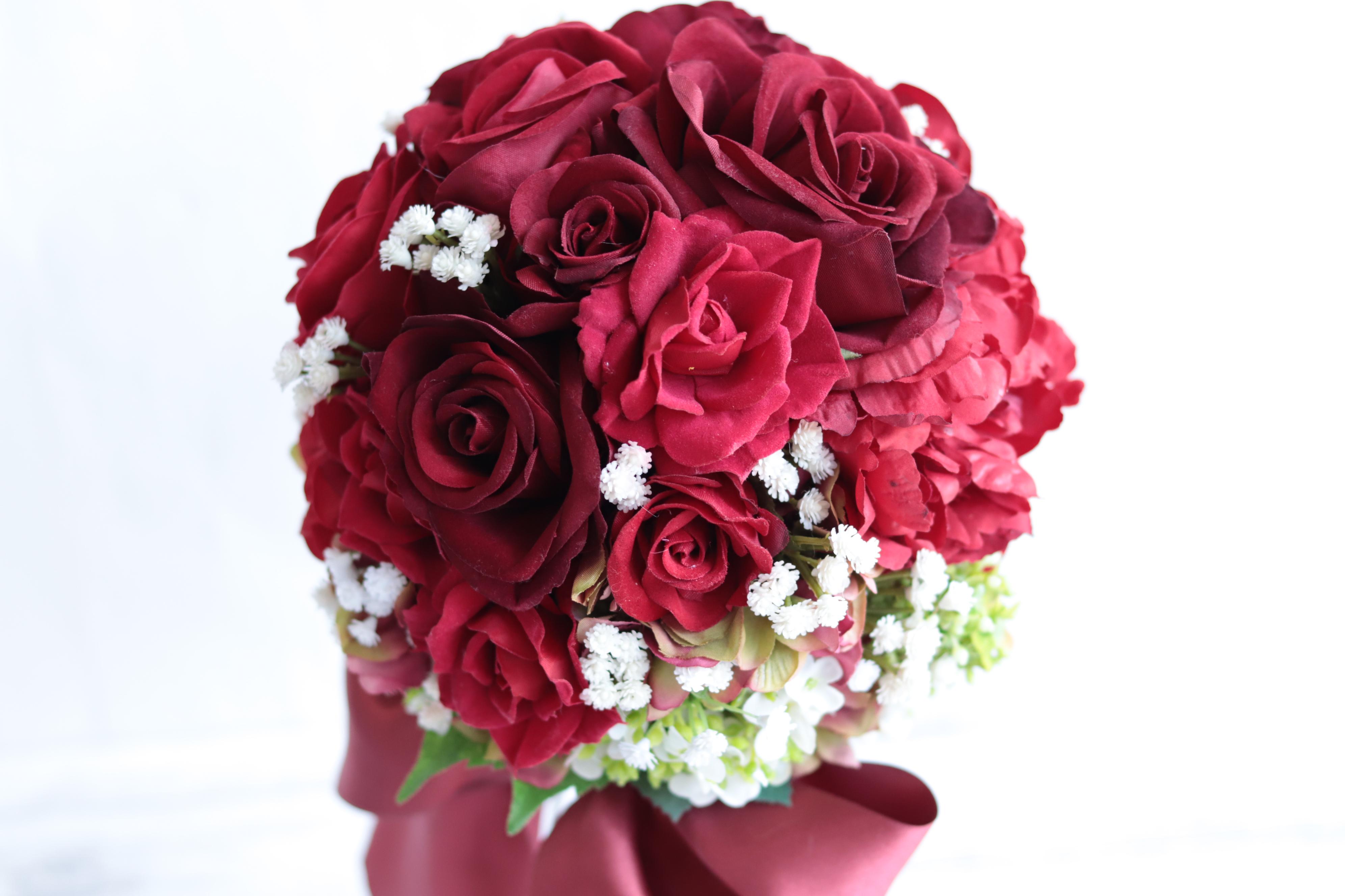 アンティークレッドのブーケ&ヘッドドレス＊アーティフィシャルフラワー＊カラーオーダーＯＫ