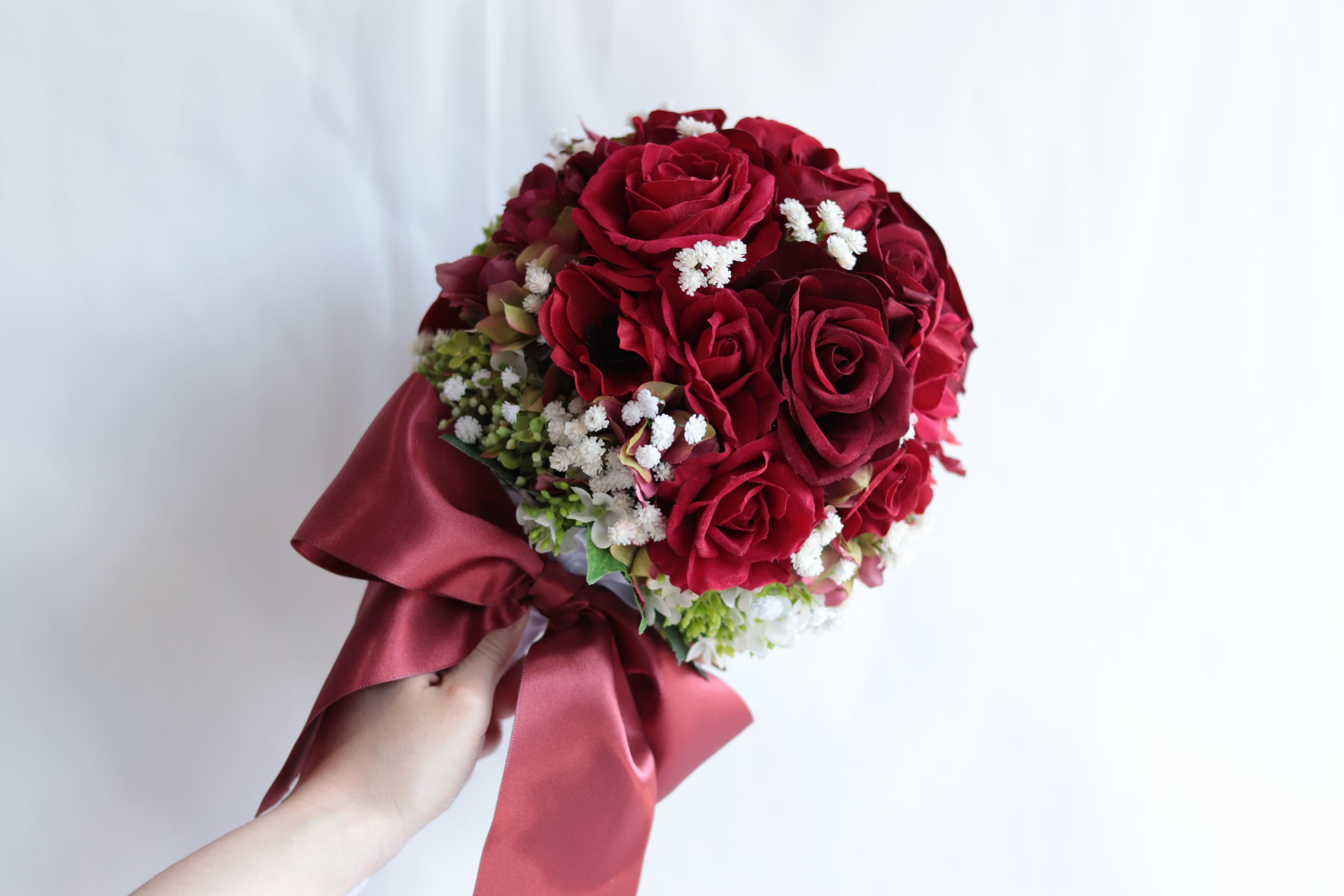 アンティークレッドのブーケ&ヘッドドレス＊アーティフィシャルフラワー＊カラーオーダーＯＫ