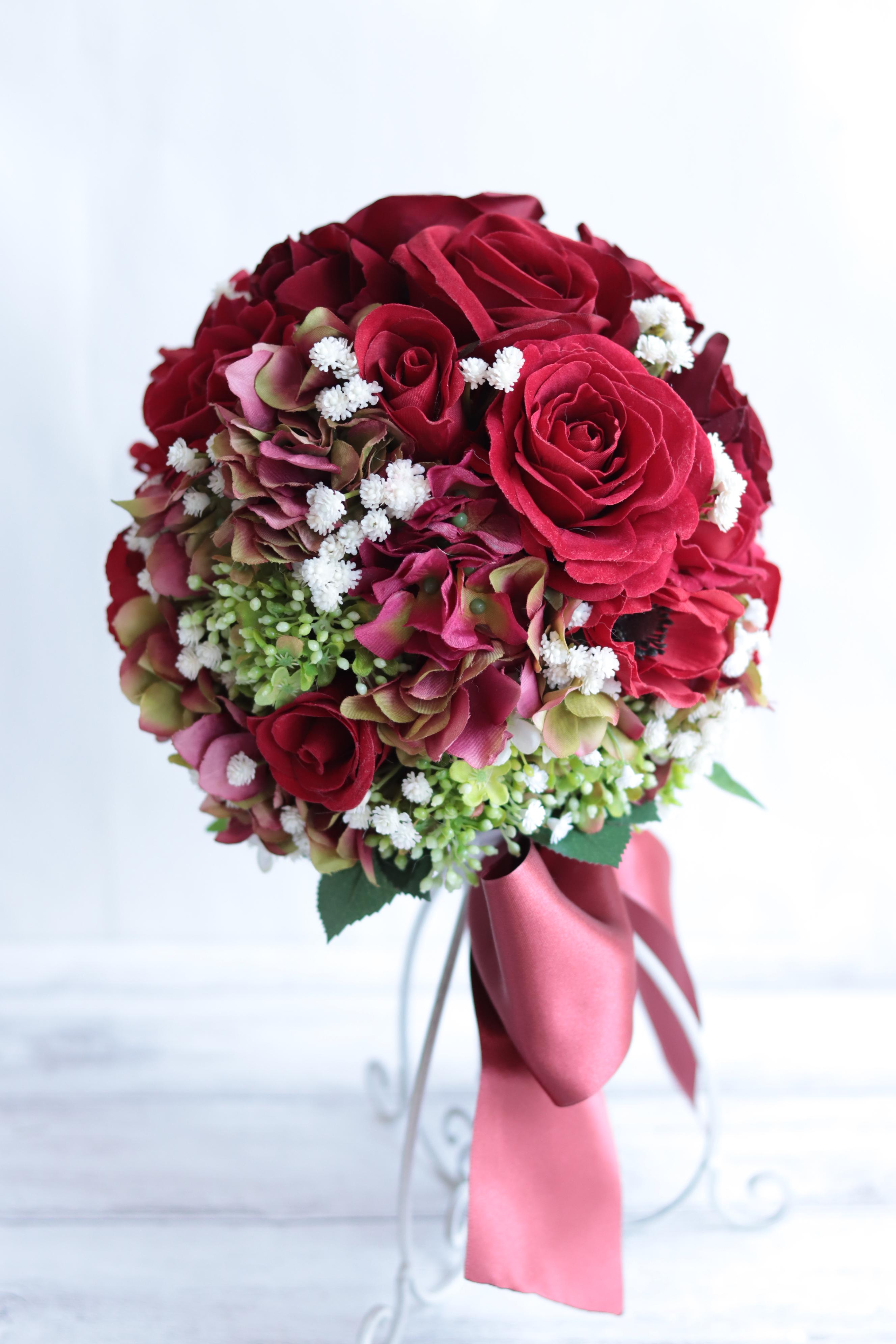 アンティークレッドのブーケ&ヘッドドレス＊アーティフィシャルフラワー＊カラーオーダーＯＫ