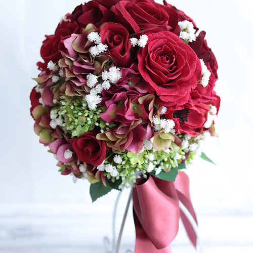 アンティークレッドのブーケ&ヘッドドレス＊アーティフィシャル