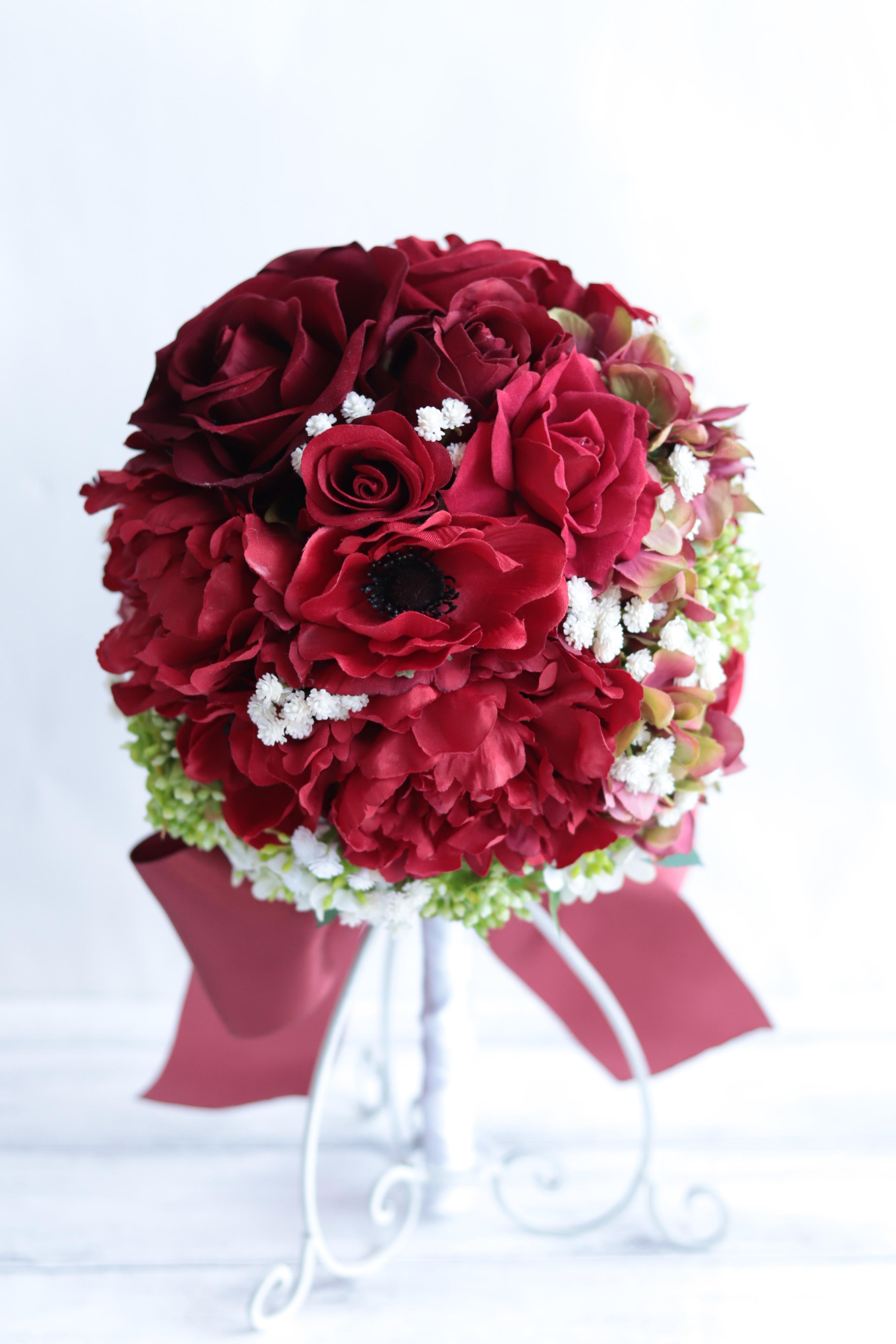 アンティークレッドのブーケ&ヘッドドレス＊アーティフィシャルフラワー＊カラーオーダーＯＫ