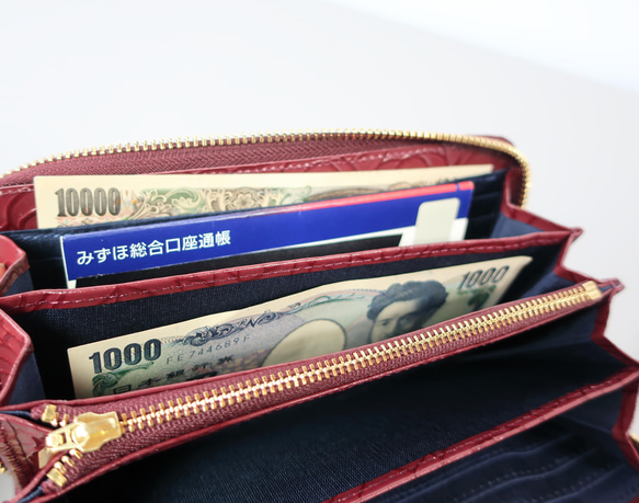 《一番人気！選べる7色》ラウンドファスナー・長財布☆彡大容量・カード12枚収納・クロコダイル型押しレザー・くすみカラー 9枚目の画像