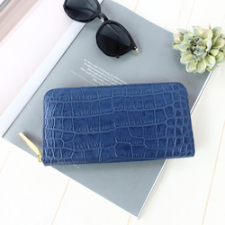 《一番人気！選べる7色》ラウンドファスナー・長財布☆彡大容量・カード12枚収納・クロコダイル型押しレザー・くすみカラー 19枚目の画像