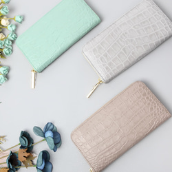 《一番人気！選べる7色》ラウンドファスナー・長財布☆彡大容量・カード12枚収納・クロコダイル型押しレザー・くすみカラー 13枚目の画像