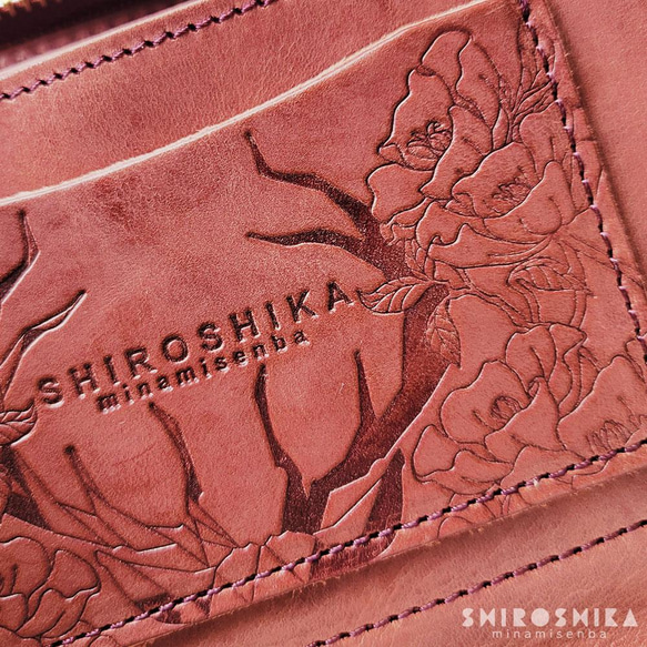 スリムなL字長財布（赤）♪オリジナル花柄の型押しが美しい本革財布　ｓｓｂ０４Ｒ 7枚目の画像