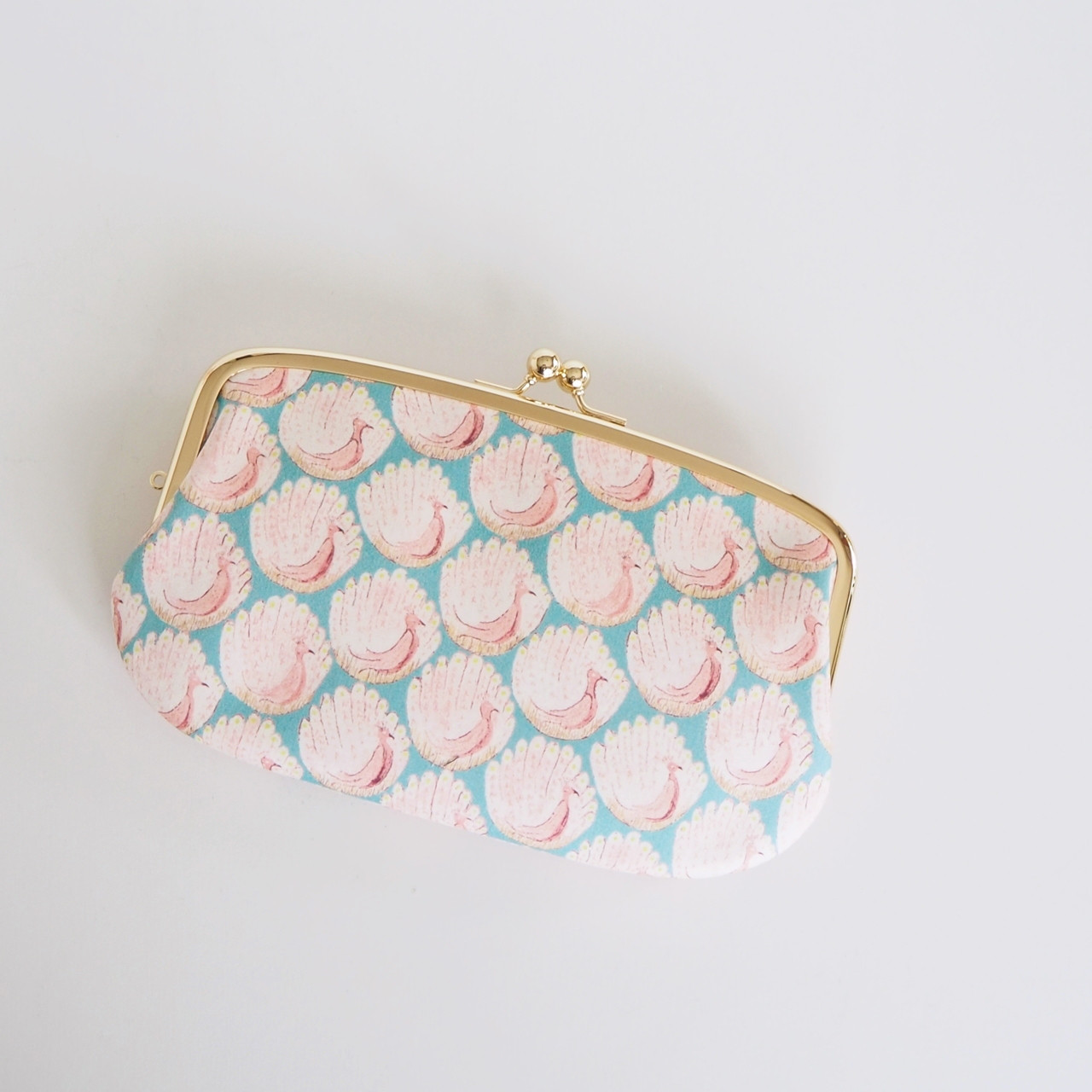 ■リバティの親子がま口長財布・ピーコックス / ブルー ■ ticket (lbt-pc-bl)