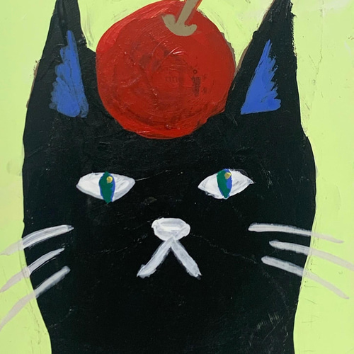 林檎と黒猫のルル 絵画 Lucca Rocca 通販 6216319｜Creema(クリーマ)