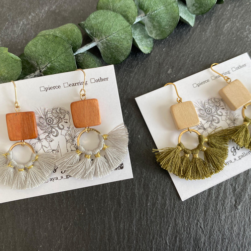 ウッドビーズとタッセルピアス ピアス（フック・チェーン） aya&s