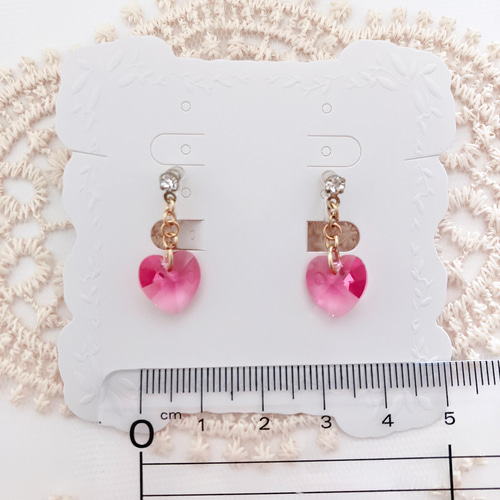 ✨揺れるハートのスワロフスキーイヤリングorピアス(ローズピンク