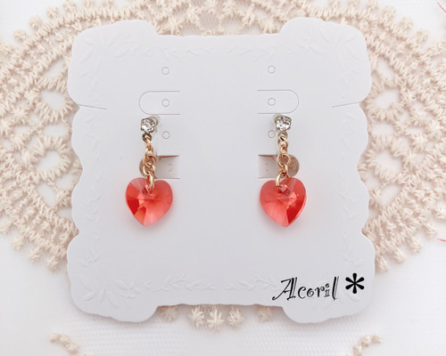 ✨揺れるハートのスワロフスキーイヤリングorピアス(パパラチア