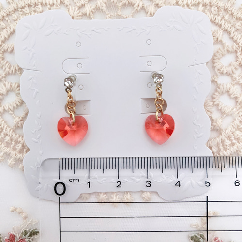 スワロフスキーK16gpハートピアス♡ Spark】かわいい ハート ピアス 赤