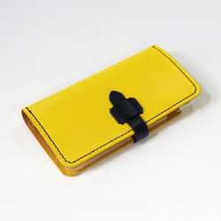 クラシカルなベルト留め牛革レザーケース iPhone,Android 多機種制作 スマホケース 手帳型 イエロー 黄色 1枚目の画像