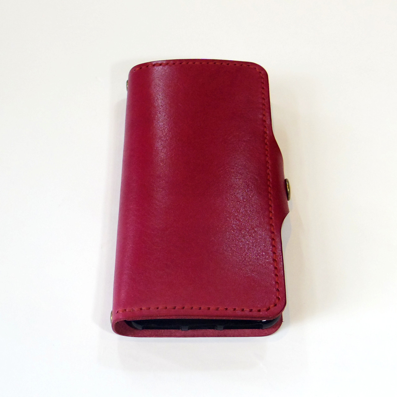 側面留め牛革レザーケース iPhone,Android 多機種制作 スマホケース 手帳型 ワインレッド 臙脂色