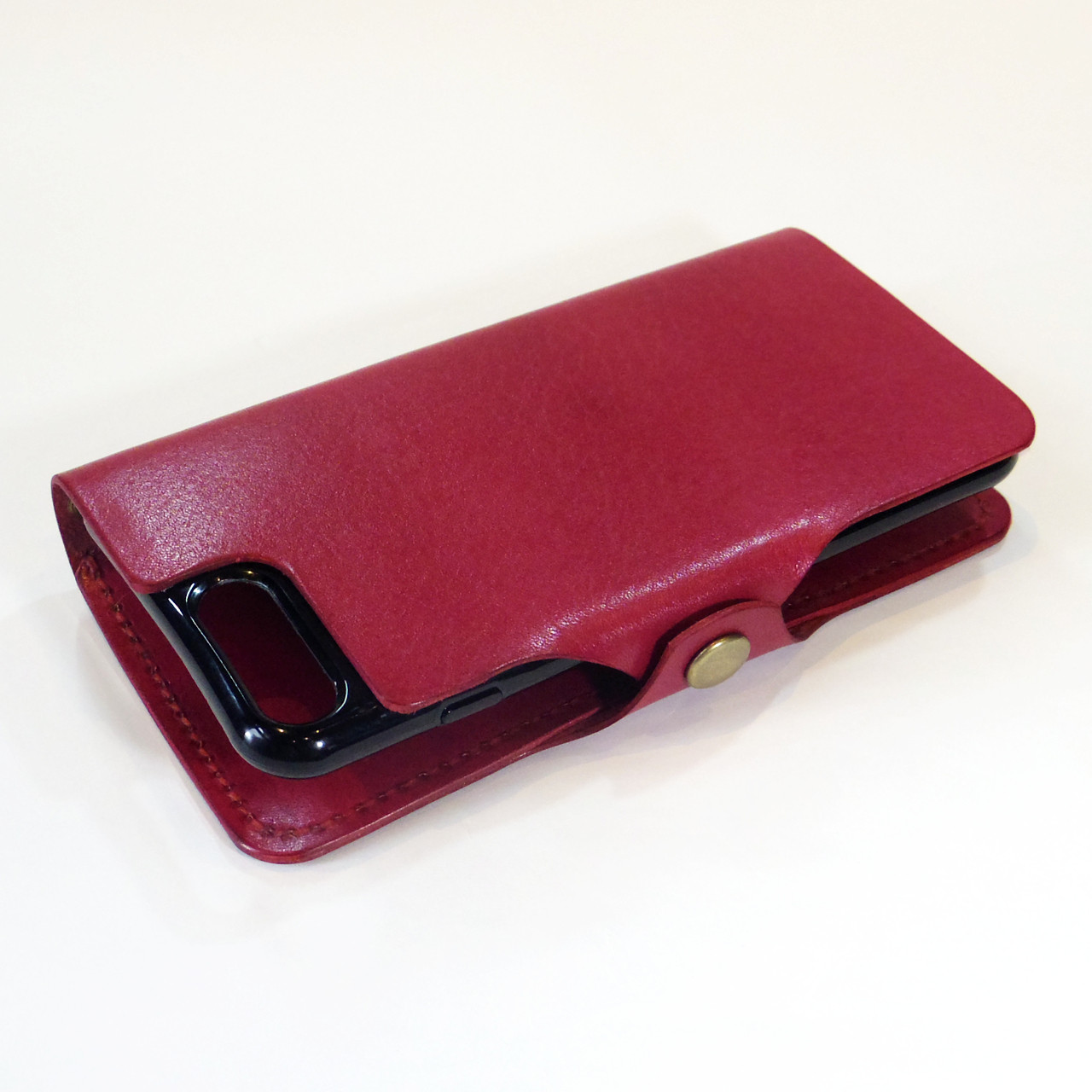 側面留め牛革レザーケース iPhone,Android 多機種制作 スマホケース 手帳型 ワインレッド 臙脂色