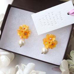 蜜色桂花棉珍珠耳環（含羞草花，禮物） 第15張的照片