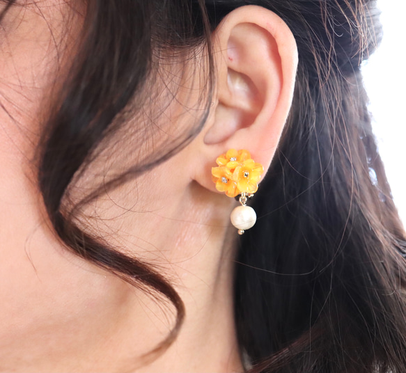 蜜色桂花棉珍珠耳環（含羞草花，禮物） 第14張的照片
