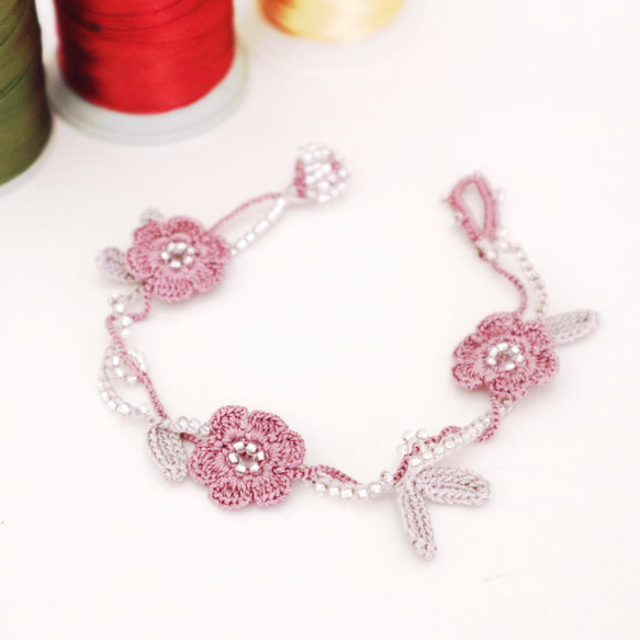 OYA crochet Bracelet [MARY] Misty Mauve 第2張的照片