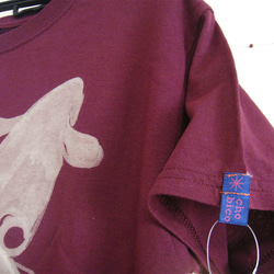 両面絵柄・コウモリダコ・深海の実在タコ・レディスS〜Mサイズ（150〜160cm対応サイズ）あずき色＊手描きTシャツ 3枚目の画像