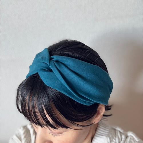ダブルガーゼのクロスターバン（ブルーグリーン）ヘアバンド ヘア