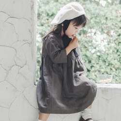 《全サイズ即納可》ココアのナチュラルワンピース《80〜130cm》女の子 おしゃれ ダブルガーゼ 長袖 秋冬 茶色 秋色 8枚目の画像