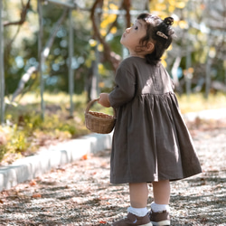《全サイズ即納可》ココアのナチュラルワンピース《80〜130cm》女の子 おしゃれ ダブルガーゼ 長袖 秋冬 茶色 秋色 14枚目の画像