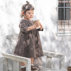 《全サイズ即納可》ココアのナチュラルワンピース《80〜130cm》女の子 おしゃれ ダブルガーゼ 長袖 秋冬 茶色 秋色 12枚目の画像