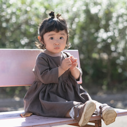 《全サイズ即納可》ココアのナチュラルワンピース《80〜130cm》女の子 おしゃれ ダブルガーゼ 長袖 秋冬 茶色 秋色 15枚目の画像
