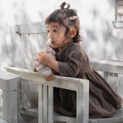 《全サイズ即納可》ココアのナチュラルワンピース《80〜130cm》女の子 おしゃれ ダブルガーゼ 長袖 秋冬 茶色 秋色 13枚目の画像