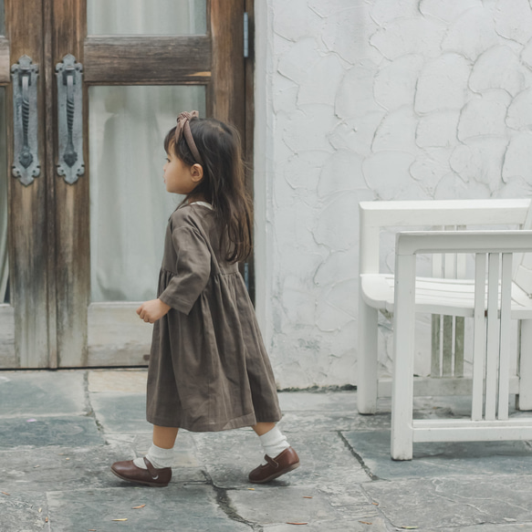 《全サイズ即納可》ココアのナチュラルワンピース《80〜130cm》女の子 おしゃれ ダブルガーゼ 長袖 秋冬 茶色 秋色 6枚目の画像