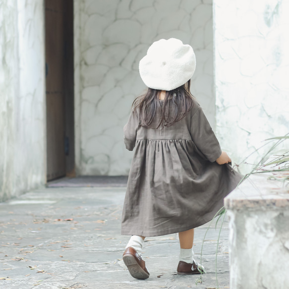 《80〜130cmオーダー可》 ココアのナチュラルワンピース 女の子 おしゃれ かわいい 大人っぽい 子供服 無地 茶 11枚目の画像