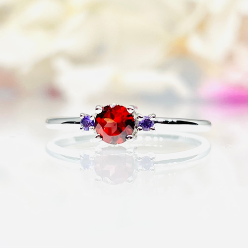 再販x3] K10・K18・Pt(10金・18金・プラチナ)高品質ガーネットのリング