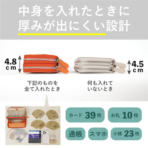【3日以内発送】カード収納39枚！ Wラウンドファスナーマルチウォレット　グレージュ　エンボス　MH1277 11枚目の画像