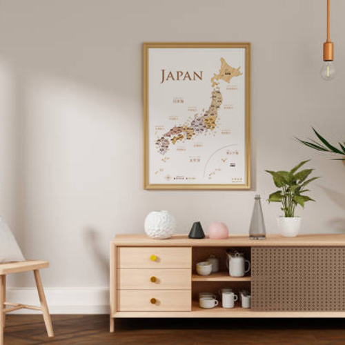 おしゃれな寄木風「日本地図」ポスターA2 木目 雑貨・その他 SONORITE