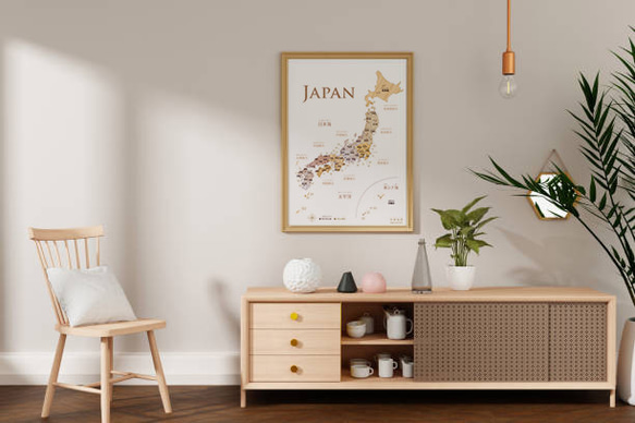 おしゃれな寄木風「日本地図」ポスターA2　木目 8枚目の画像