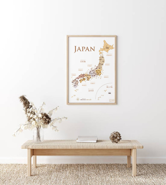 おしゃれな寄木風「日本地図」ポスターA2　木目 7枚目の画像