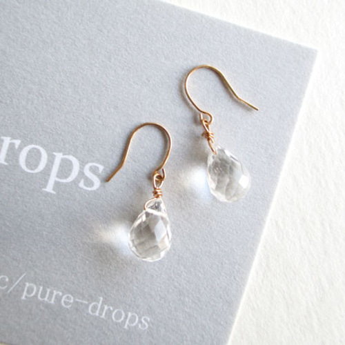 K18・K10】 水晶 ブリオレットカット 1粒ピアス－イヤリング変更可ー