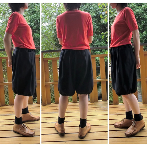 フランスヴィンテージ バルーンデザイン コットンミドルパンツ 受注【綿ﾂｲﾙ】ミディ バルーンパンツ ハーフパンツ L-60 ｳｴｽﾄｺﾞﾑ