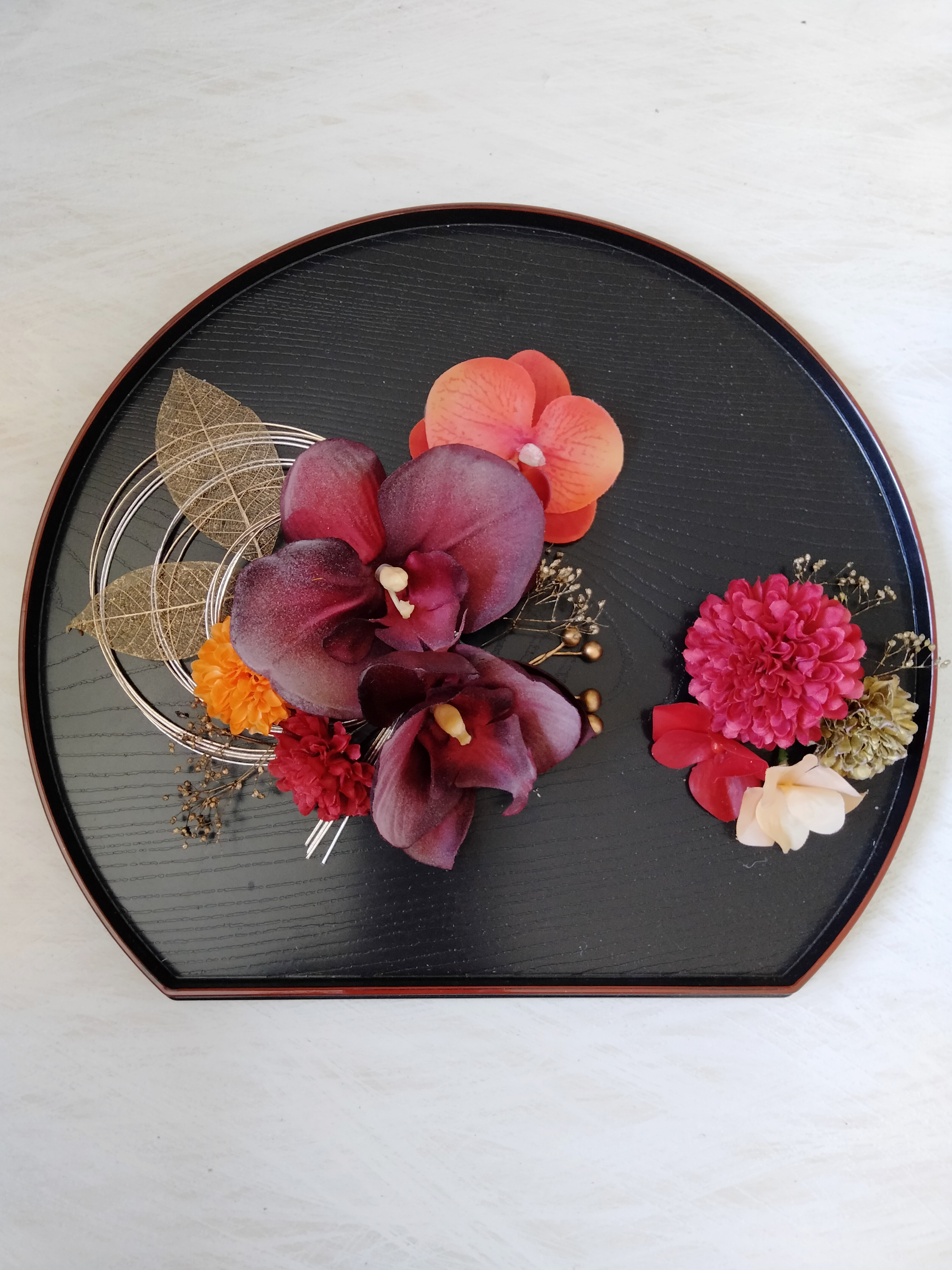 ワイン色の胡蝶蘭　ドライフラワー　卒業式髪飾り　成人式髪飾り　結婚式髪飾り　成人式　卒業式　色打掛　袴